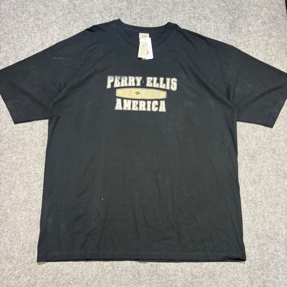 Perry Ellis America Mens Black Graphic T-Shirt Vintage Style Size 3X USA Made